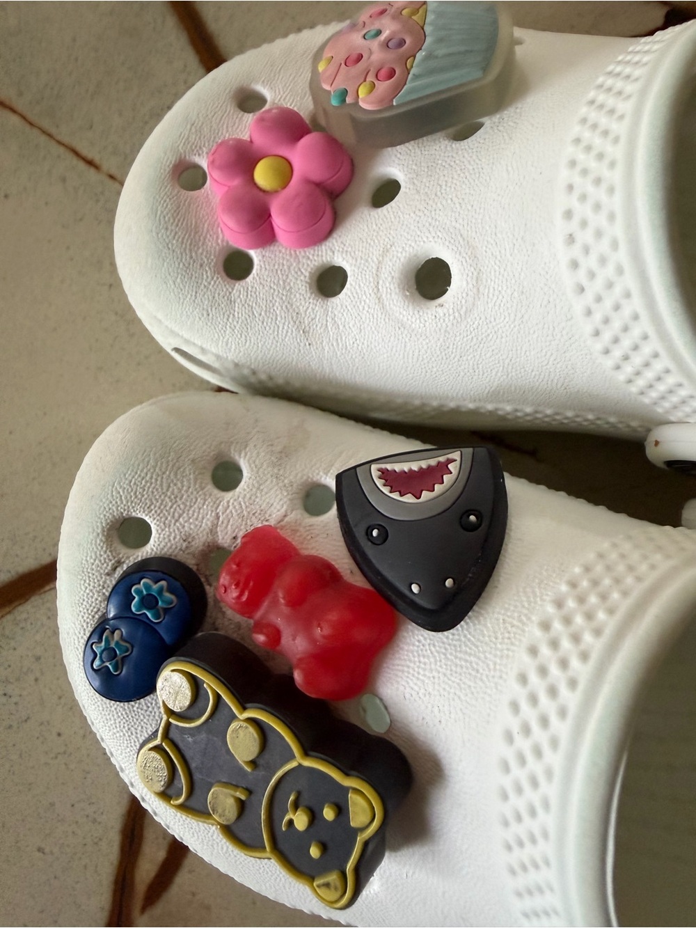 CROCS Kids White Clogs with Colorful Charm Accents